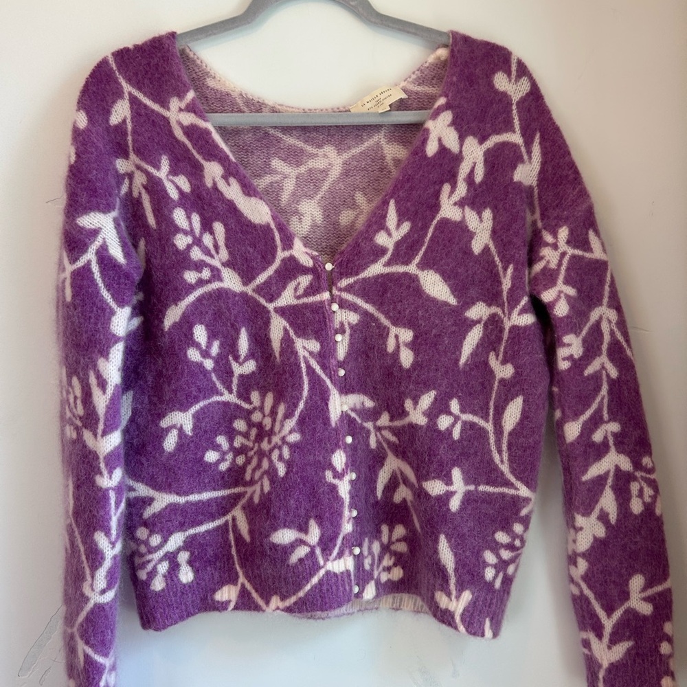 Sézane Purple Floral Cardigan
